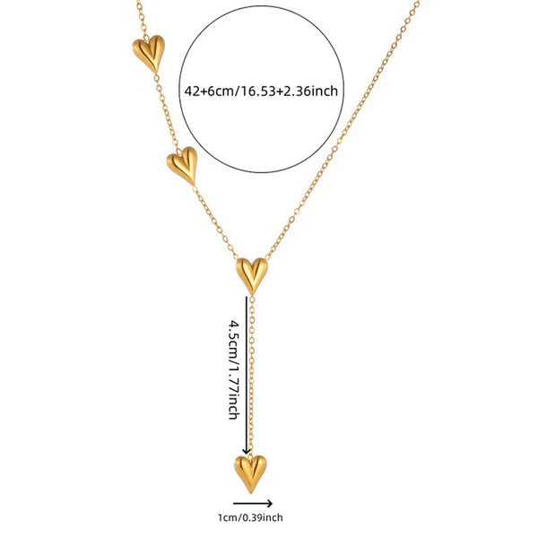 Waterproof Puffed Heart Y-Lariat Necklace & Bracelet Set | Anti-Tarnish Gold Stainless Steel | Simply Sajavat Manchester