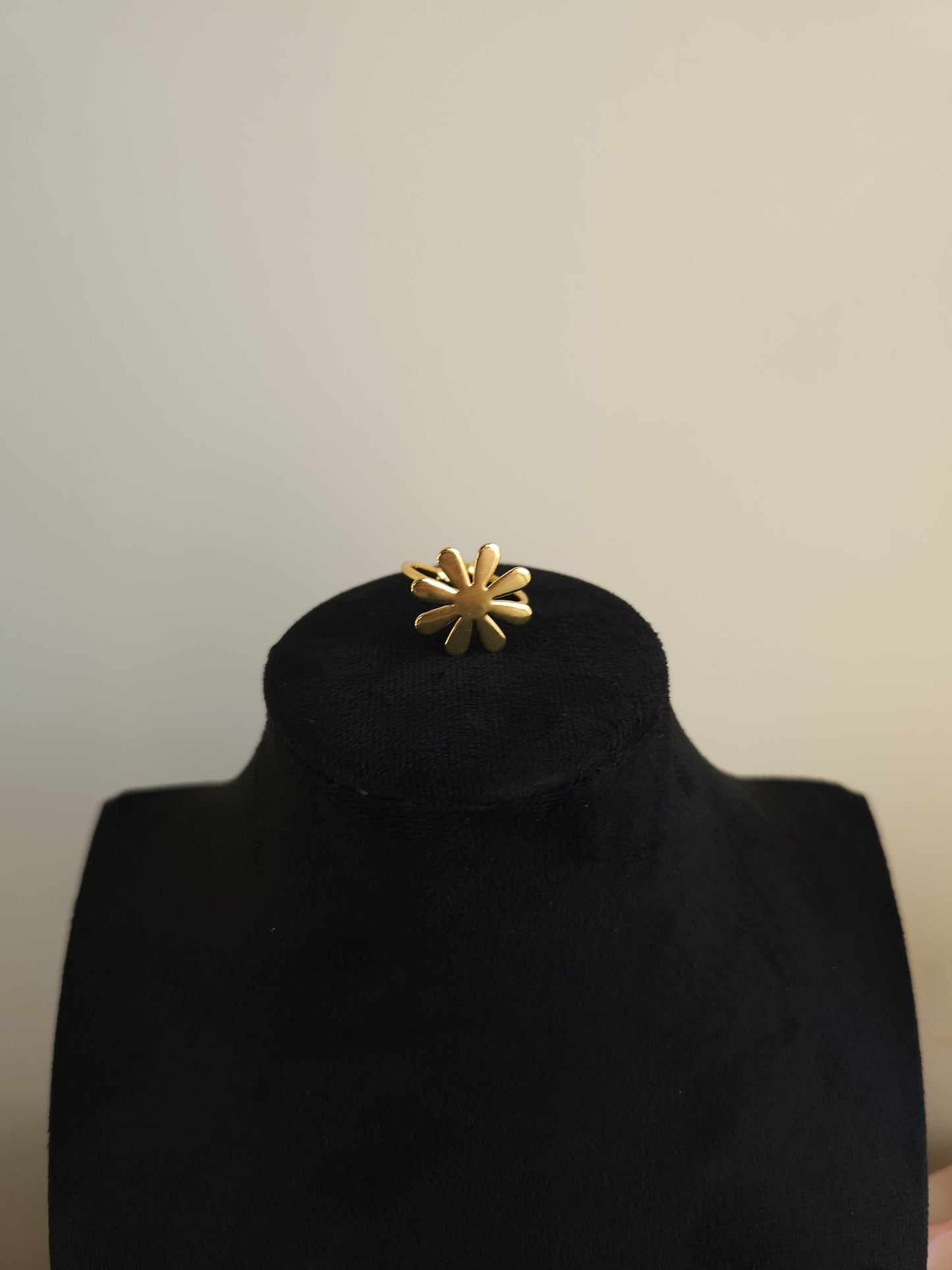 Golden Brass Daisy Flower Ring | Solid Metal Sculptural Floral Ring | Simply Sajavat Manchester