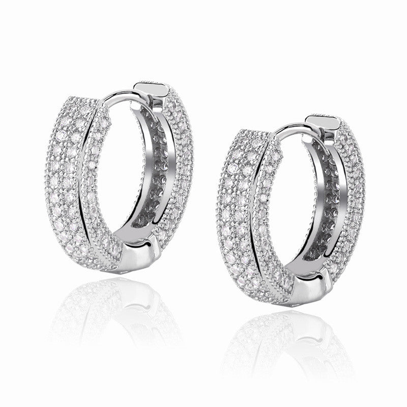 Iced Out Silver Hoop Earrings | Anti-Tarnish CZ Micro Pave Hip Hop Bling | Simply Sajavat