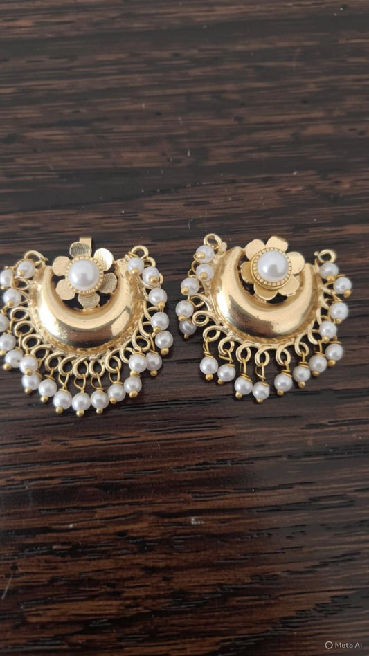 Bugatti Pearl Studs. Handcrafted Brass Bugatti Pearl Studs | Statement Fan Drop Earrings.