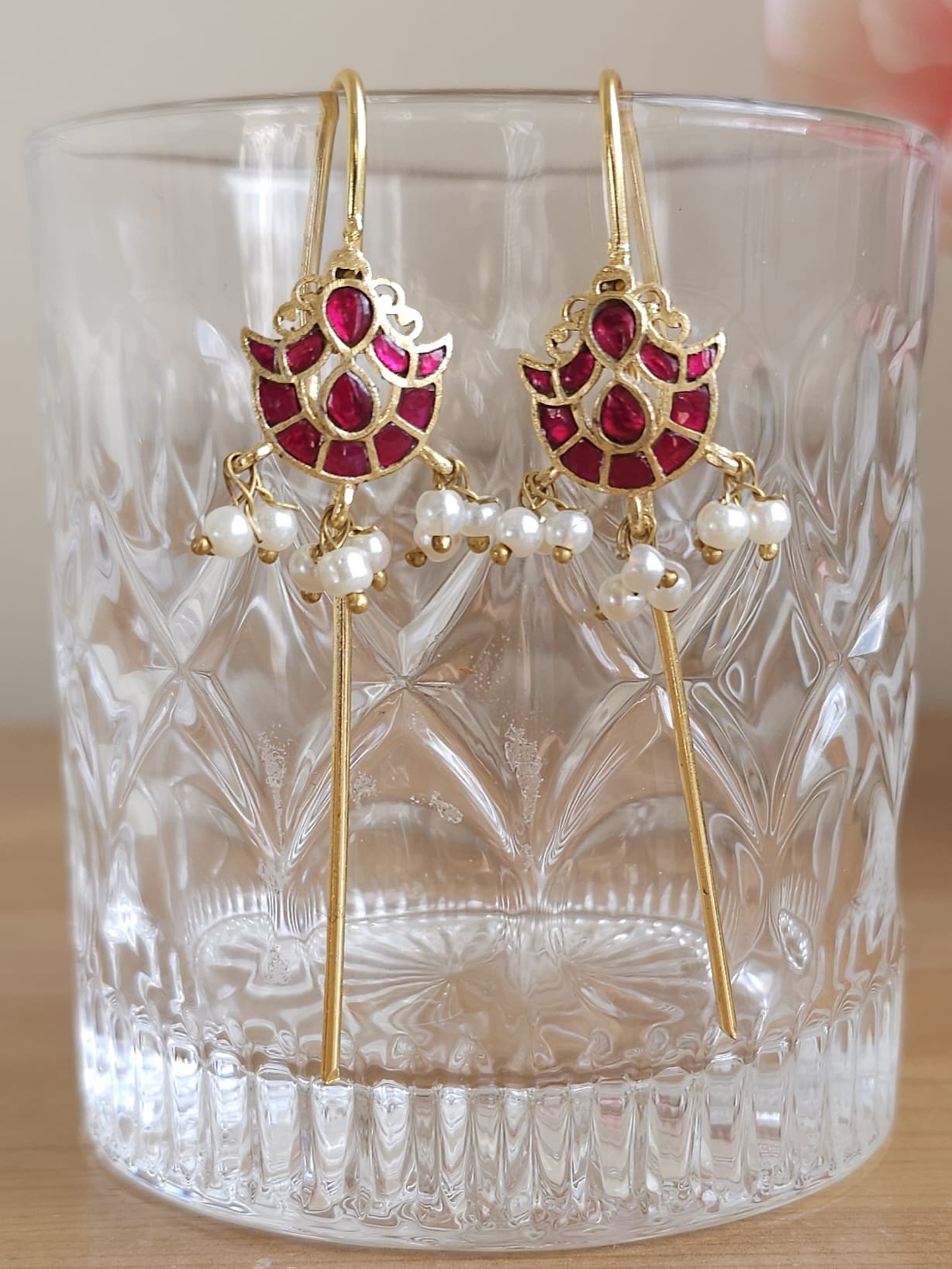Golden Brass Peacock Ear Cuffs | Ruby & Pearl Solid Metal Wrap | Simply Sajavat Manchester