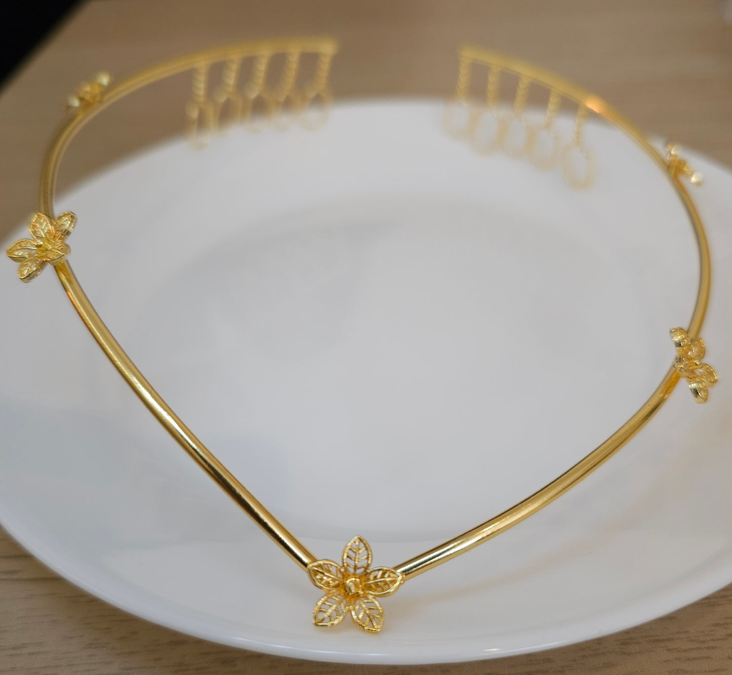 Gold Floral Bridal Hair Crown | Handcrafted Brass V-Shape Headpiece | Simply Sajavat Manchester