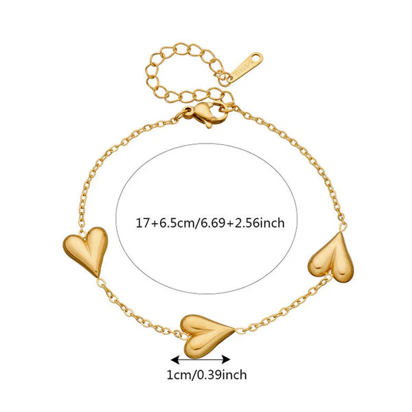 Waterproof Puffed Heart Y-Lariat Necklace & Bracelet Set | Anti-Tarnish Gold Stainless Steel | Simply Sajavat Manchester