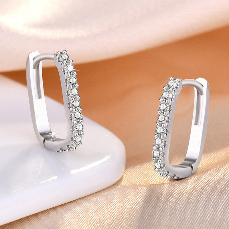 Silver Plated American Diamond Geometrical Hoop Earrings | Korean Style Minimalist Bling
