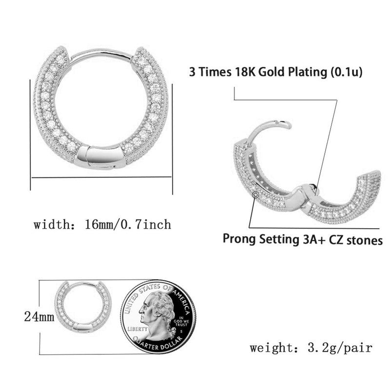 Iced Out Silver Hoop Earrings | Anti-Tarnish CZ Micro Pave Hip Hop Bling | Simply Sajavat