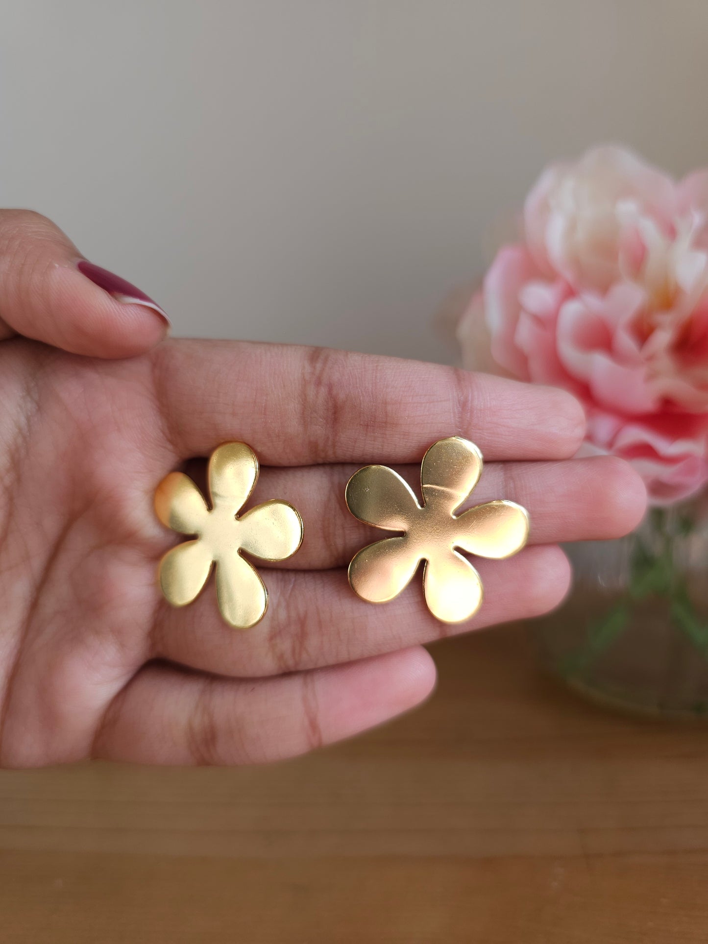 Golden Brass Flower Stud Earrings