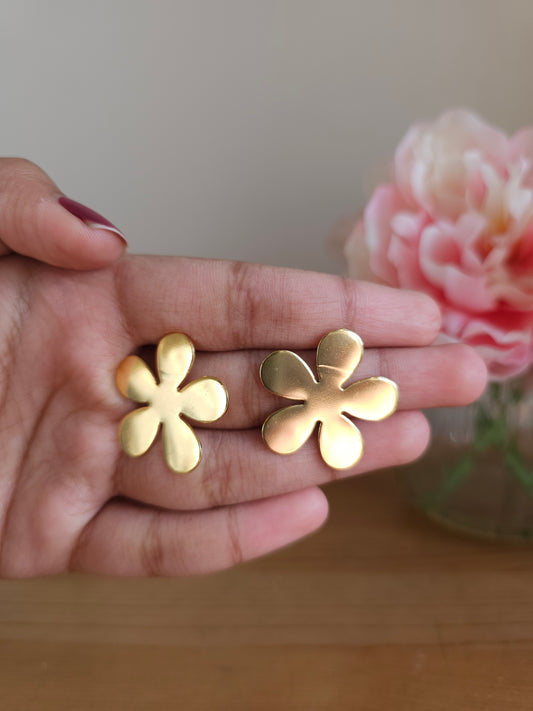Golden Brass Flower Stud Earrings