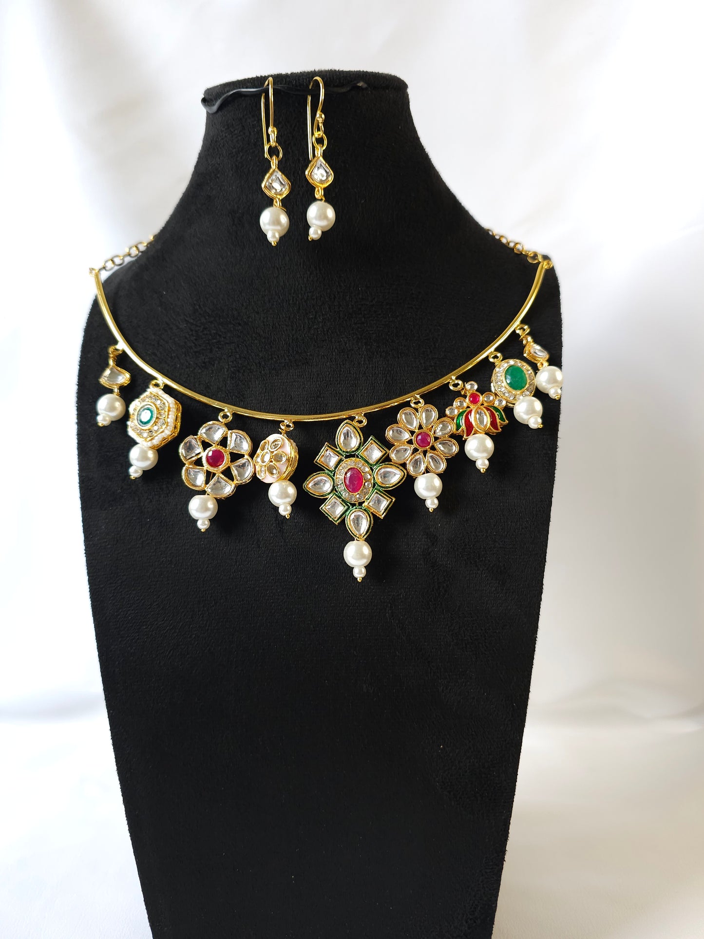 Kundan hasli l Gold Plated Hasli Choker Set | Kundan Meenakari Charm Necklace & Earrings .
