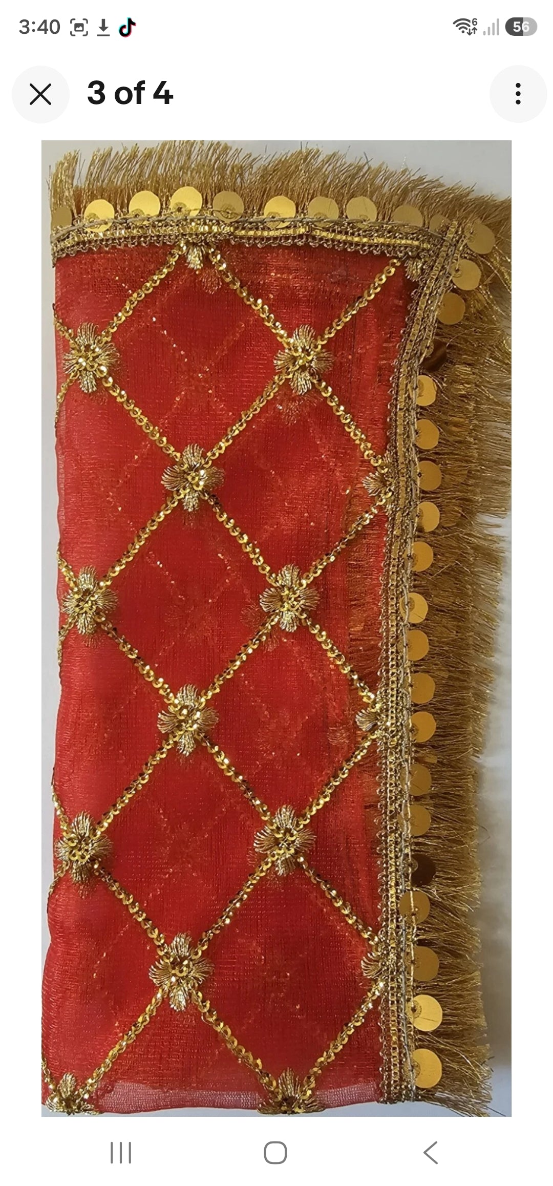 Traditional Red Net Mata Rani Chunri | Embroidered Gold Sequin & Fringe Puja Cloth | Simply Sajavat Manchester