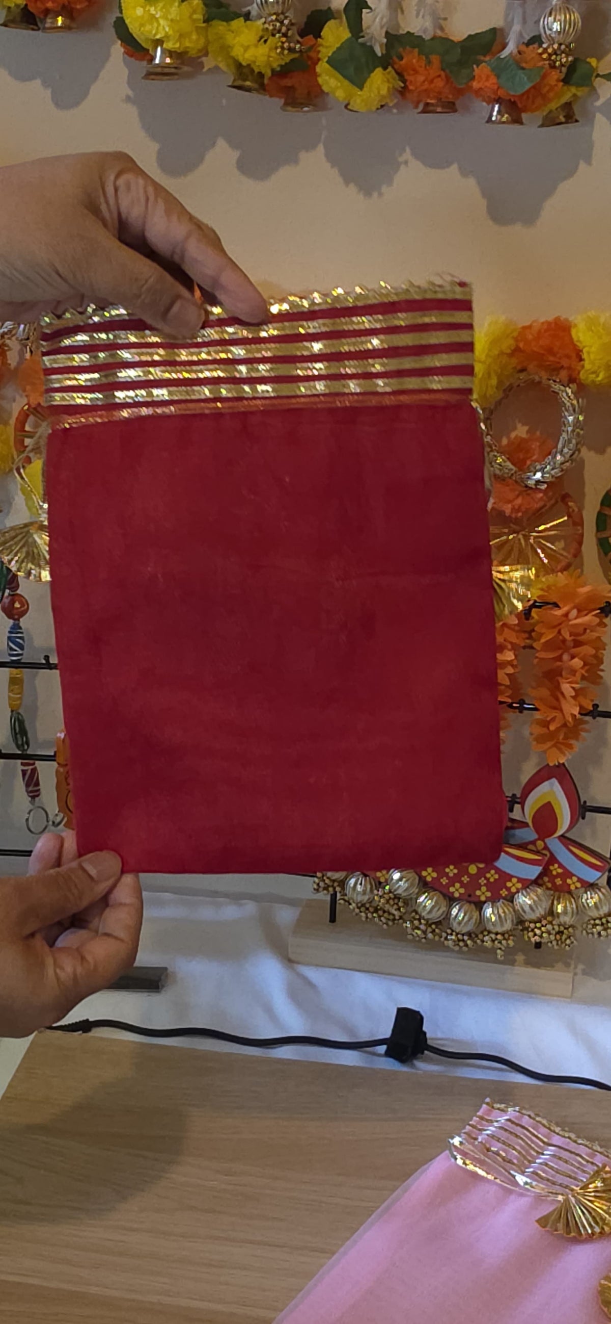 Traditional Gold Gota Patti Drawstring Gift Pouch | Festive Potli Gift Bag | Simply Sajavat Manchester