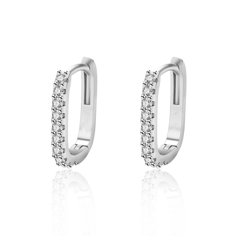 Silver Plated American Diamond Geometrical Hoop Earrings | Korean Style Minimalist Bling