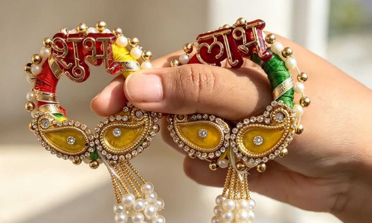 Traditional Shubh Labh Hanging Pair | Auspicious Festive Door Decors with Pearls & Stones | Simply Sajavat Manchester