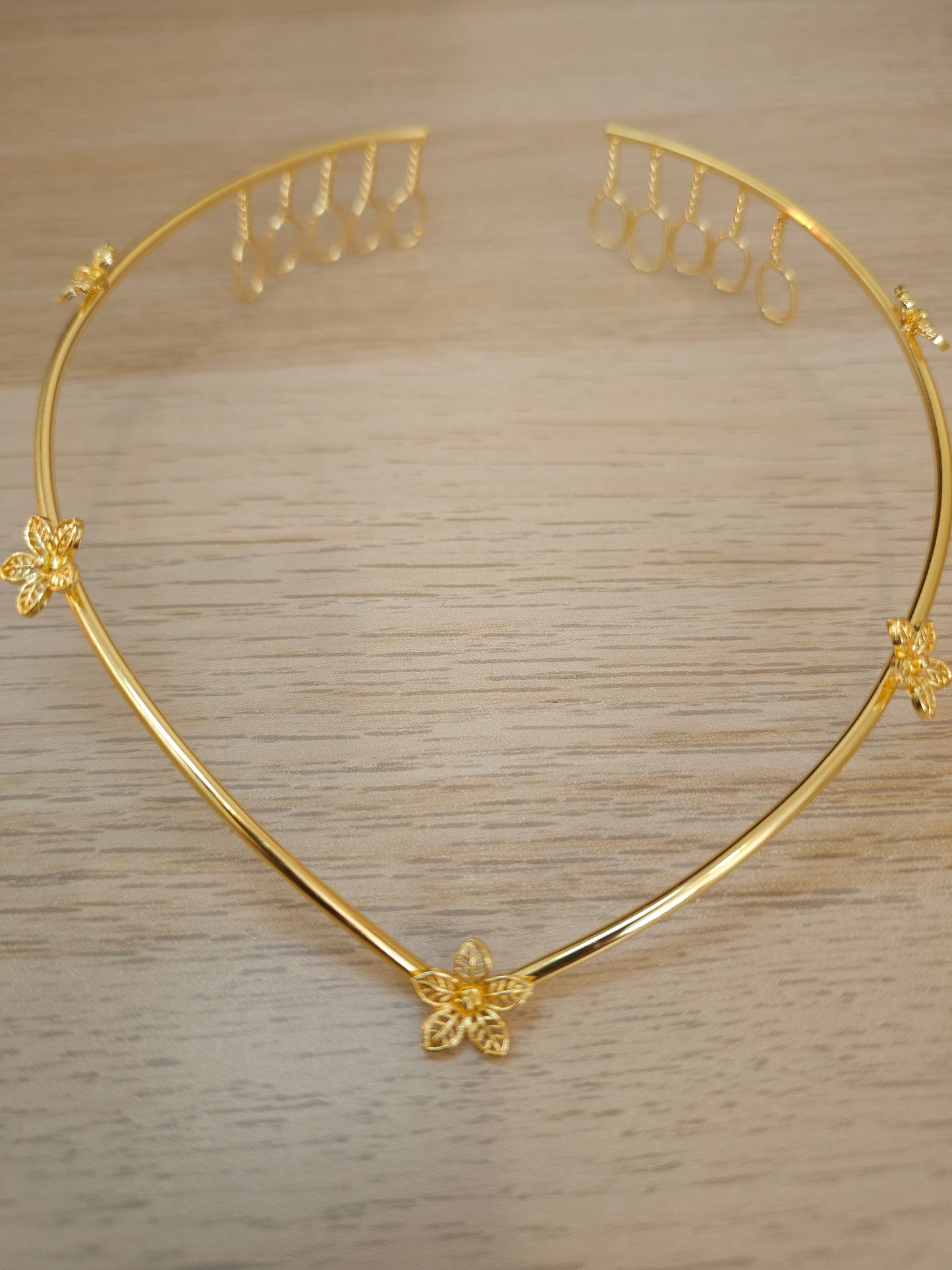 Gold Floral Bridal Hair Crown | Handcrafted Brass V-Shape Headpiece | Simply Sajavat Manchester