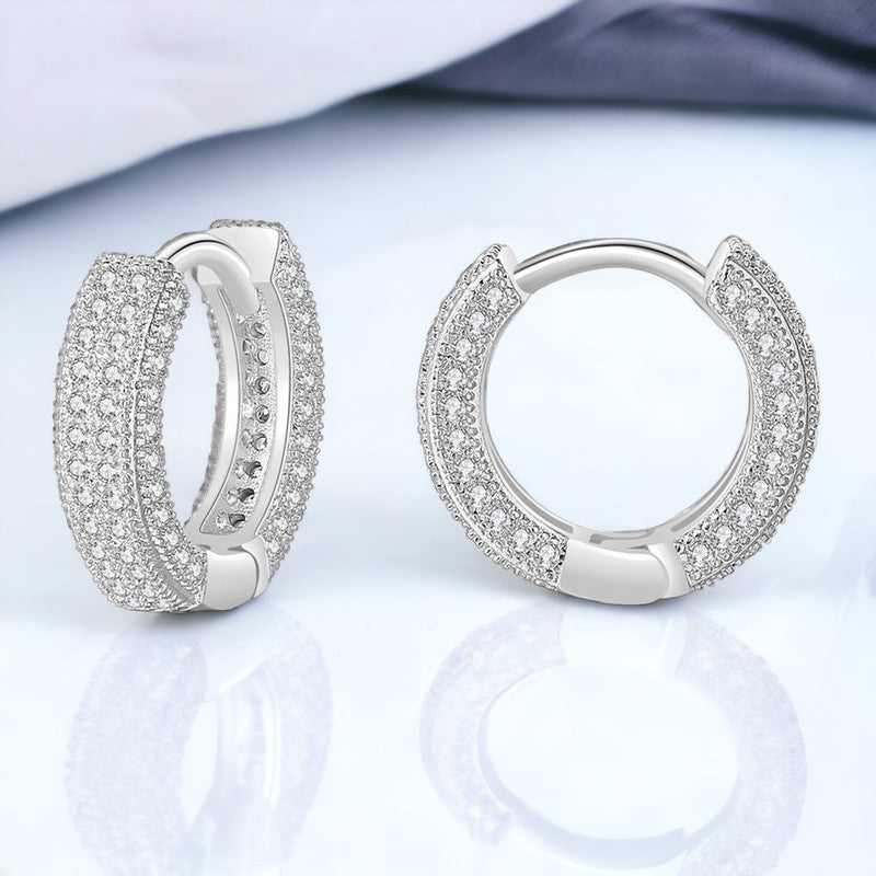 Iced Out Silver Hoop Earrings | Anti-Tarnish CZ Micro Pave Hip Hop Bling | Simply Sajavat