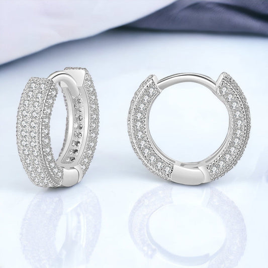 Iced Out Silver Hoop Earrings | Anti-Tarnish CZ Micro Pave Hip Hop Bling | Simply Sajavat