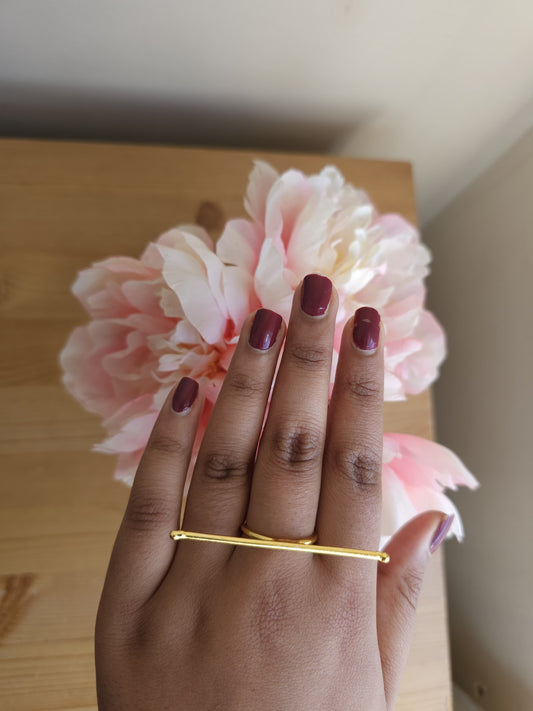 Golden Brass Bar Double Finger Ring